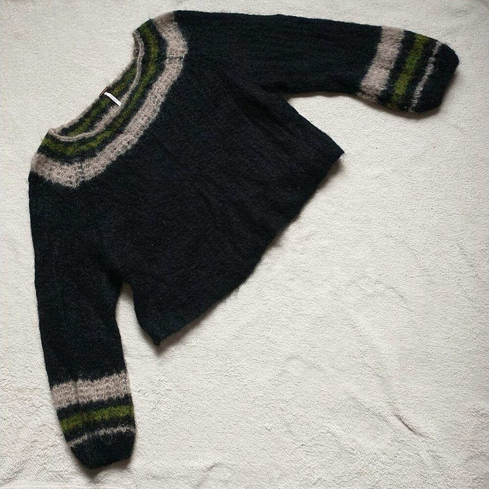 Free People Reach For The Stars Sweater Womens M Black Boxy Alpaca Blend*Shrunk